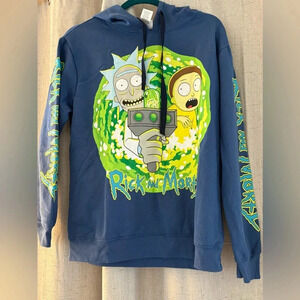 Rick and Morty Mad Scientist Blue Hoodie
Multi Print Sweatshirt Junior Size L.